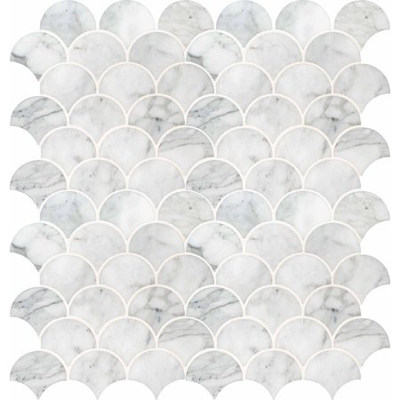 Calacatta Blanco Scallop 12.8 In. X 10.43 In. X 10Mm Polished Marble Mesh-Mounted Mosaic Tile, 10PK -  MSI, ZOR-MD-0202